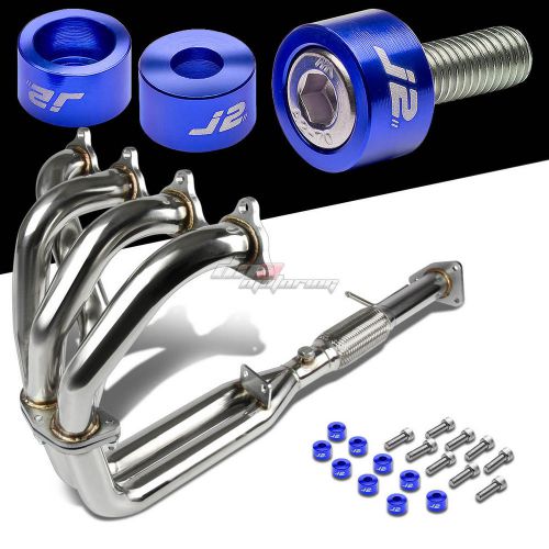 J2 for h23 bb2 stainless flex exhaust manifold header+blue washer cup bolts