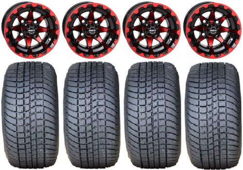 Sti hd6 red/black golf wheels 12&#034; pro rider 215x50-12 tires e-z-go &amp; club car