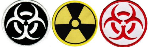 Three nuclear biohazard biker patches toxic warning symbol embroidered iron-on