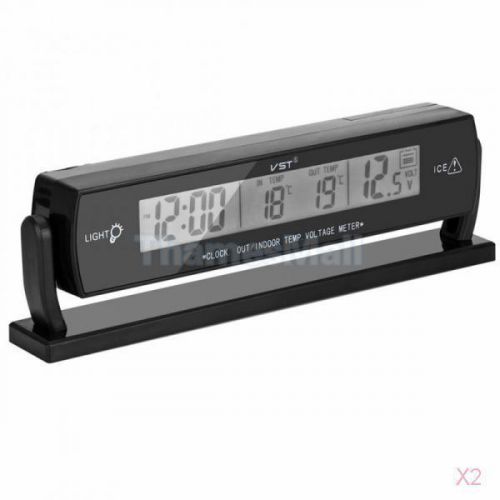 2x auto car temperature voltage clock digital lcd thermometer meter monitor