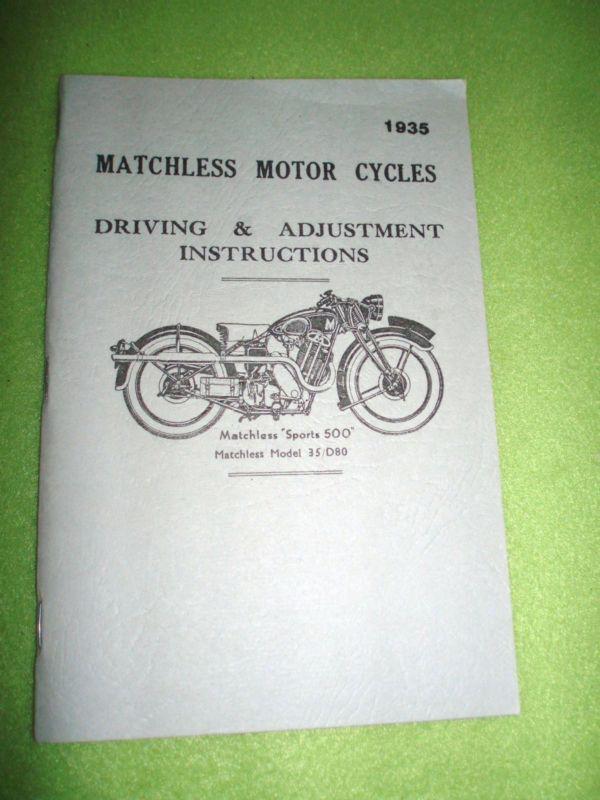 1935 matchless sports 500 model 35/d80 driving & adjustment instructions manual