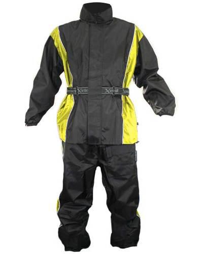 Xelement mens 2 piece black and yellow motorcycle rainsuit
