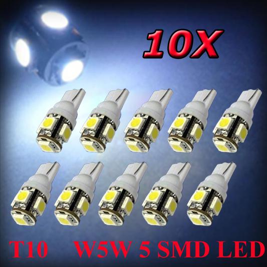 10x 194 168 w5w t10 5 smd led ultra white car side wedge tail light lamp bulb