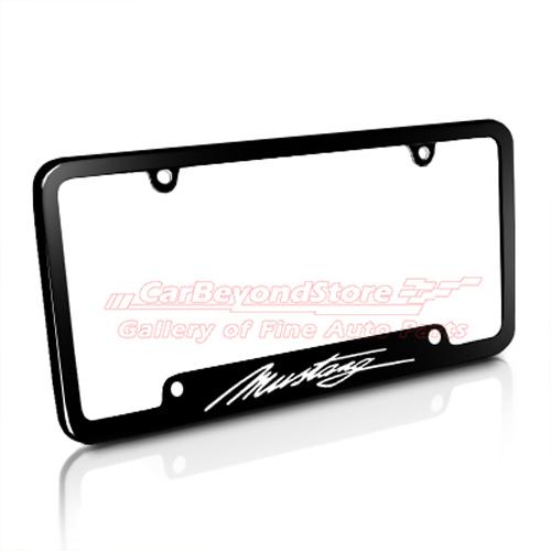 Ford mustang script black metal license plate frame, 5 yrs warranty + free gift