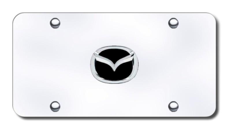 Mazda new-logo black/chrome on chrome license plate made in usa genuine
