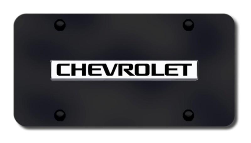 Gm chevrolet name chrome on black license plate made in usa genuine