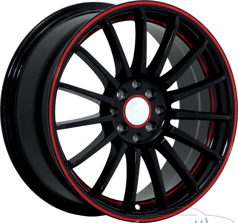 1- 17x7.5 ruff r950 4x100 4x114.3 4x4.5 +40mm gloss black red rim wheel inch 17"
