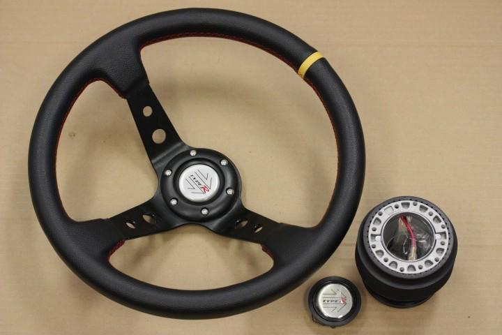 90-96 mx5 86-91 rx7 jdm 350mm black/yellow deep dish steering wheel+ hub adapter