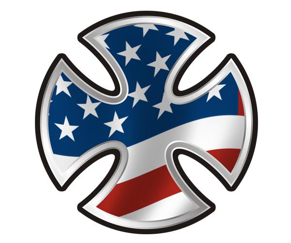 Biker cross decal 5"x5" american flag usa motorcycle vinyl sticker zu1