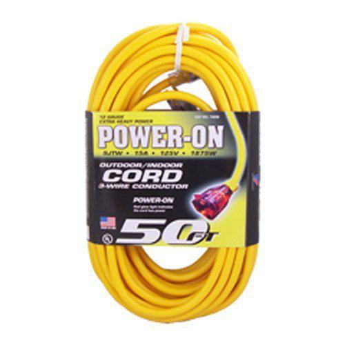 Rv outdoor 50-foot sjtw yellow heavy duty lighted plug extension cord