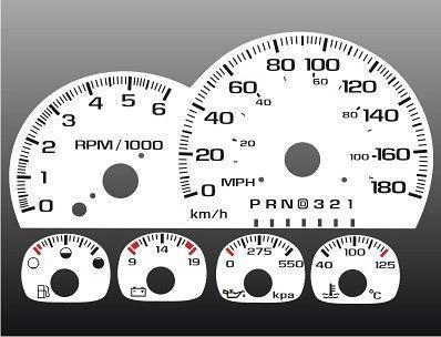 1997-1999 chevy truck 180 kmh metric instrument cluster white face gauges