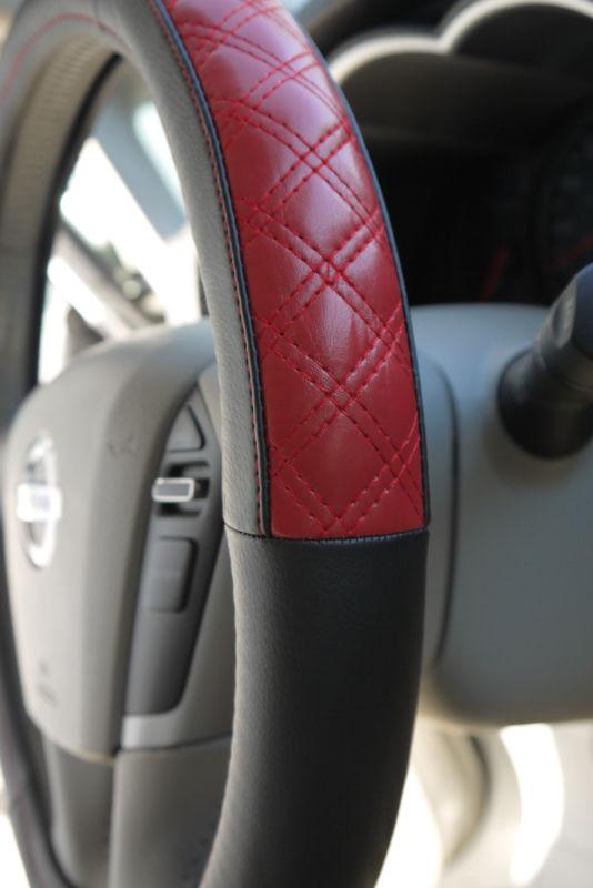 Steering wheel cover 57009 circle cool leather honda toyota black+red civic 370z