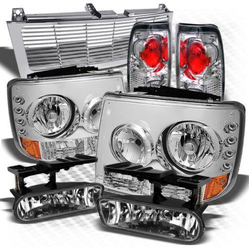 99-02 silverado chrome headlights + grille + altezza tail lights + fog lights