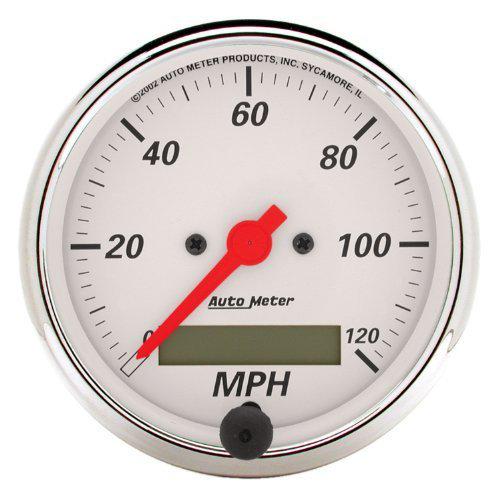 Auto meter arctic white/red ptr 3-1/8in 120mph elec programmable speedometer