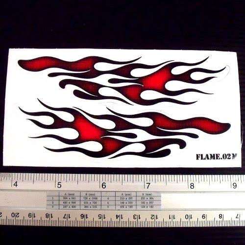 Red gold flame car racing decal sticker 2.5x5.5" 02m red black