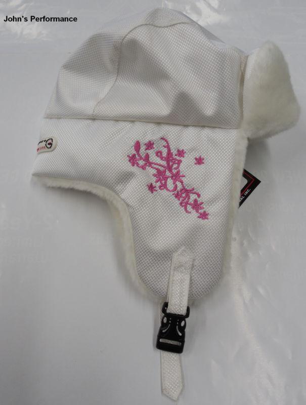 Choko ladies white trapper hat fur hat cap with pink flowery embroidery m/l