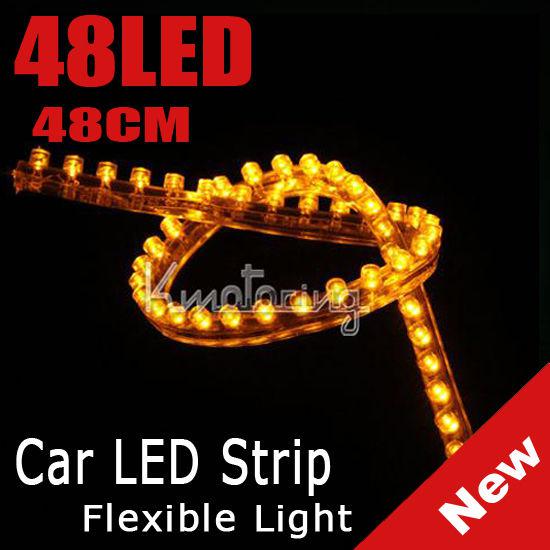 48cm 48 led strip yellow car auto flexible grill waterproof light lamp hot pvc