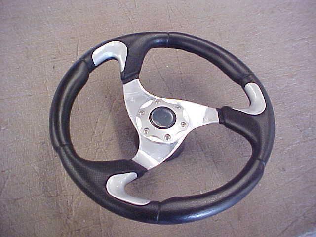 Qmi polished alum black/gray steering wheel,14", new.