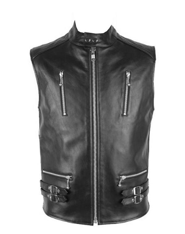 Size 52 mens leather motorcycle biker riding heavy zipper jacket style vest