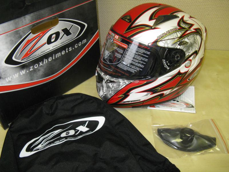 Zox fullface motorcycle helmet - xs red - hi quest - fully opens flip-up front 