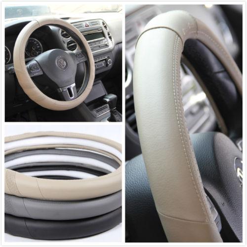 Steering wheel cover beige pvc leather stitch style new 58010a