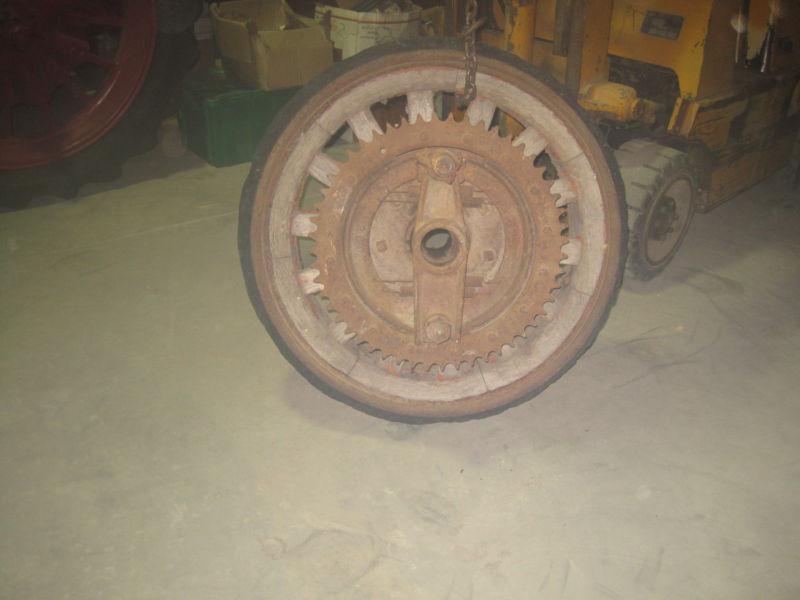 Truck wheels with vintage oak solid rubber tires chain drive 