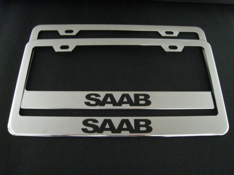 2 saab chrome metal license plate frame front&rear