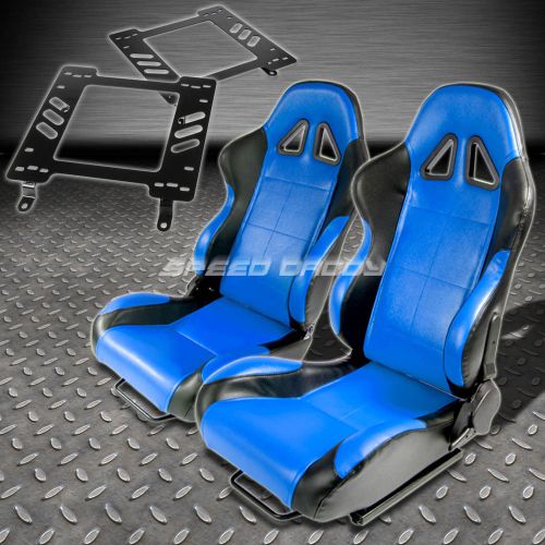 Pair type-5 reclining black blue woven racing seat+bracket for 82-92 firebird 3g