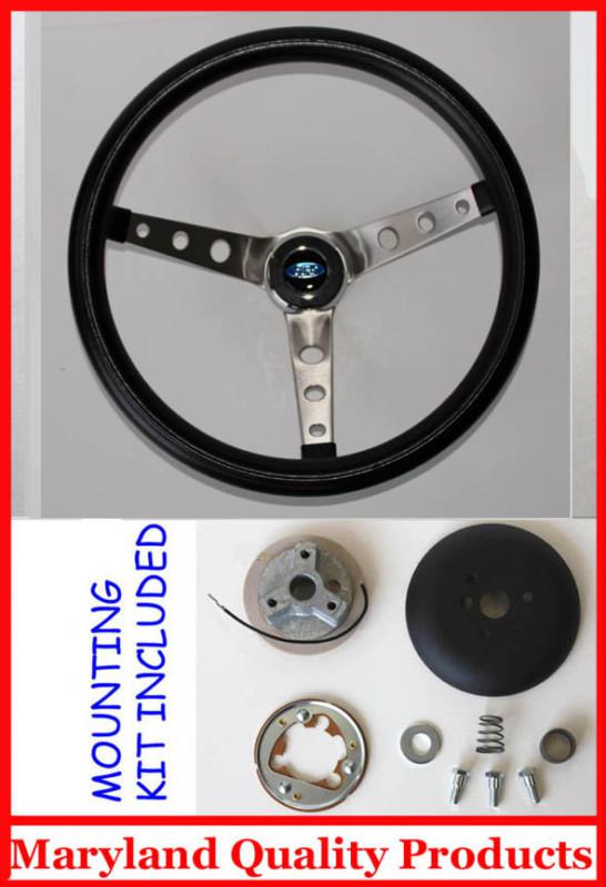 15" bronco f100 f150 f250 f350 grant black steering wheel new round holes