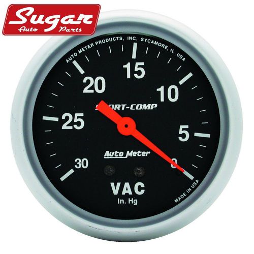 Auto meter gauge; vacuum; 2 5/8in.; 30inhg; mechanical; sport-comp