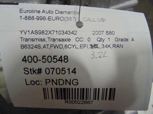 07 volvo s80 automatic transmission 6 cylinder fwd 22867