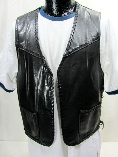 Men&#039;s black leather motorcycle biker lace up vest &#034;live to ride&#034; embossed eagle