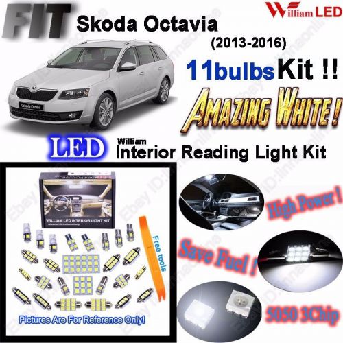 11 bulbs led interior light kit white reading lamps for skoda octavia 2013-2016