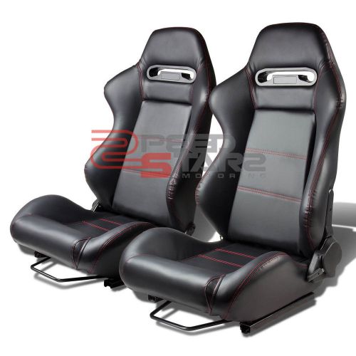 Full reclinable type-r black pvc leather racing seat red stitch+adjustable rail