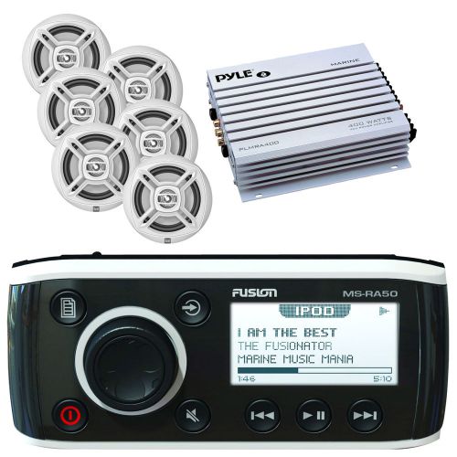 Marine am fm ipod aux fusion radio,400w marine amplifier, 6 white  6.5&#034; speakers