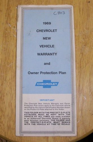 1969 chevrolet protection plan manual protecto plate blank owner info fair cond