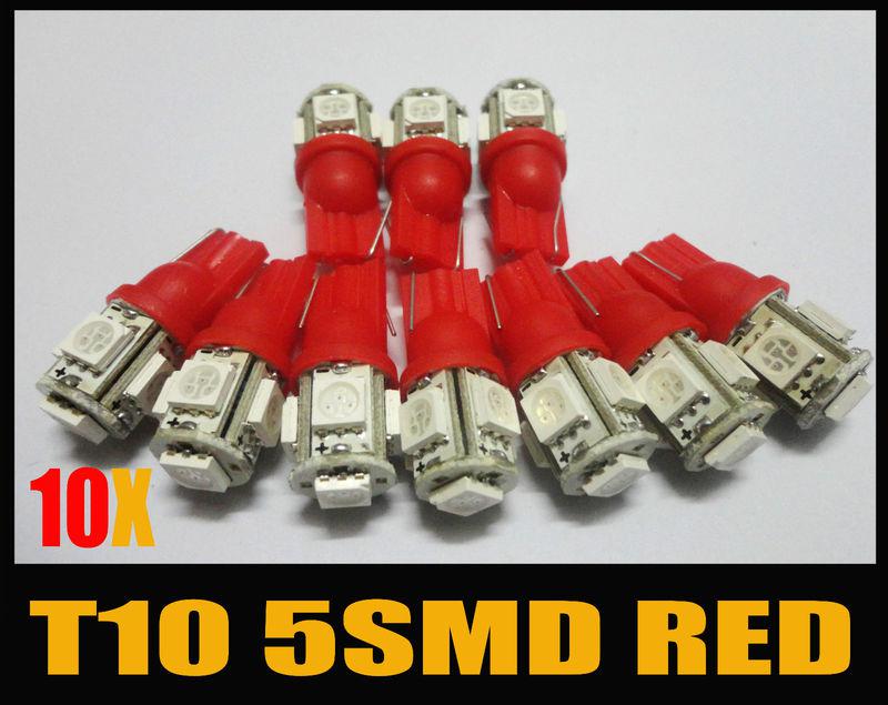 10x red 5-smd car led t10 927 928 939 168 194 192 447 dome lights  #hf11