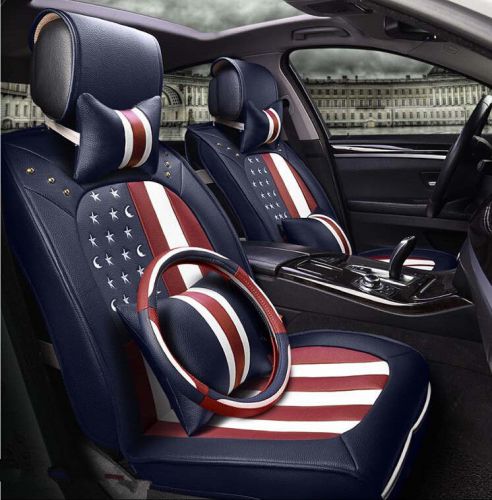 Us flag pu leather car seat covers front pair set 7pcs blue+wine red 2016 new