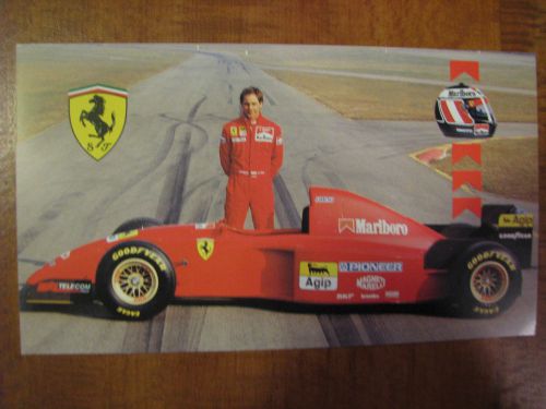Ferrari official postcard~larini~marlboro, unnumbered~shield &amp; helmet on corner