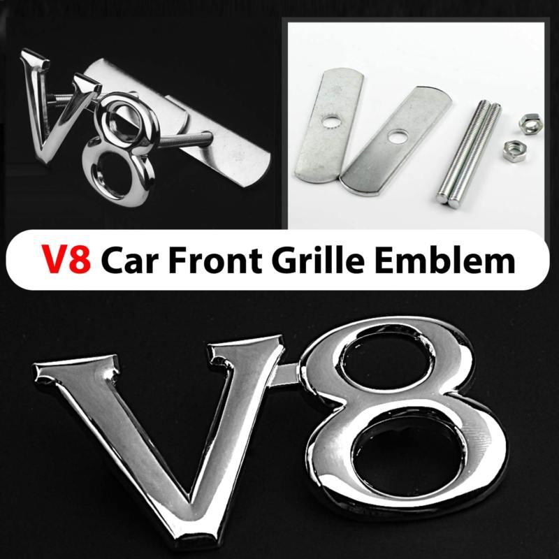 Chrome v8 silver metal hood rally front grille grill badge emblem decal