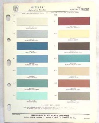 1961 pontiac ppg color paint chip chart all models original