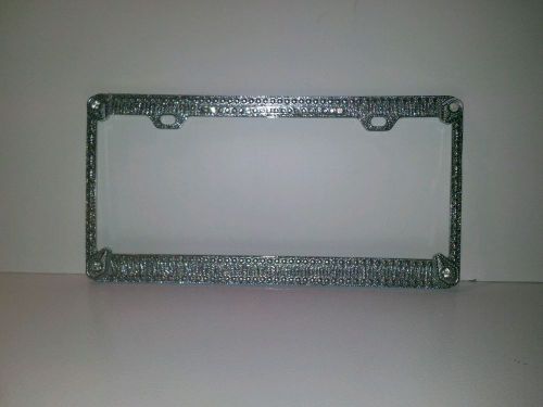 Silver-tone  bling glitter crystal rhinestone license plate frame car auto