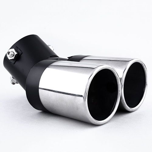 Silver car vehicle double exhaust muffler steel tail pipe 16x12cm clamps eyeable