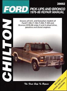 Ford f-100, f-150, f-250, f-350 pickup trucks, bronco repair manual 1976-1986