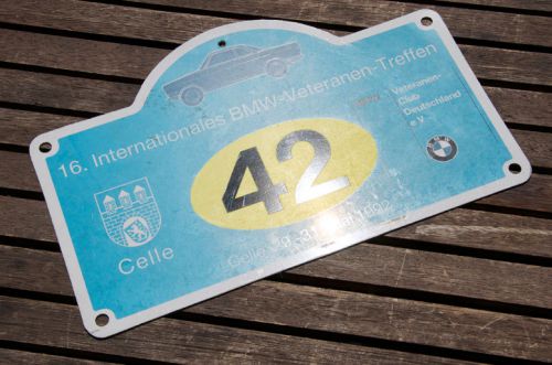 Vintage german rally sign / plaque # 16. int. bmw rally celle 1992 no. 42
