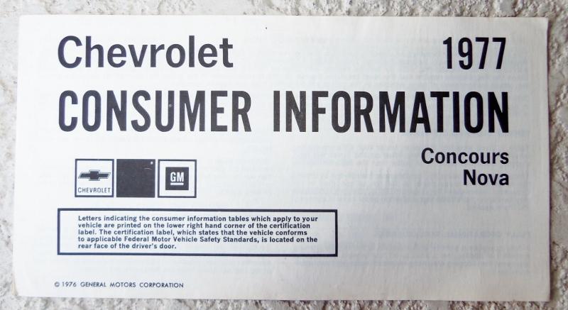 1977 chervrolet comsumer information brochure