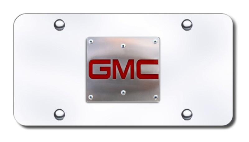 Gm gmc brushed stainless logo on chrome license plate made in usa genuine