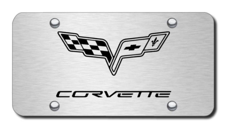 Gm corvette c6 laser etched brushed stainless license plate made in usa genuine