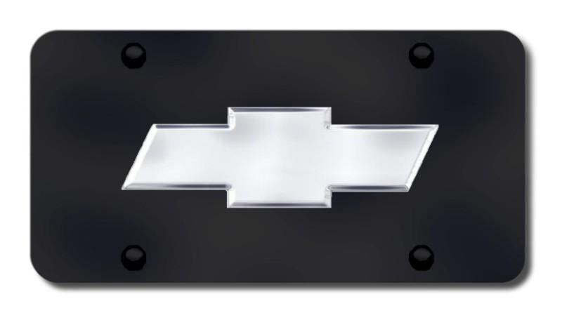 Gm chevy (new) logo chrome on black license plate made in usa genuine