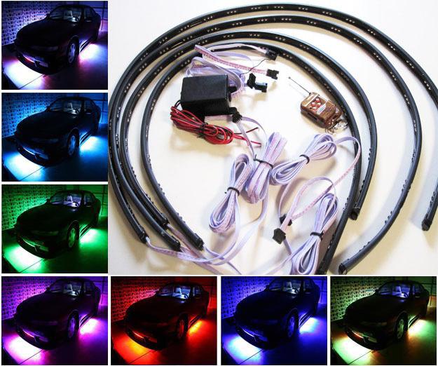 7 colors led under car glow underbody system neon lights strip kit 48"&36"